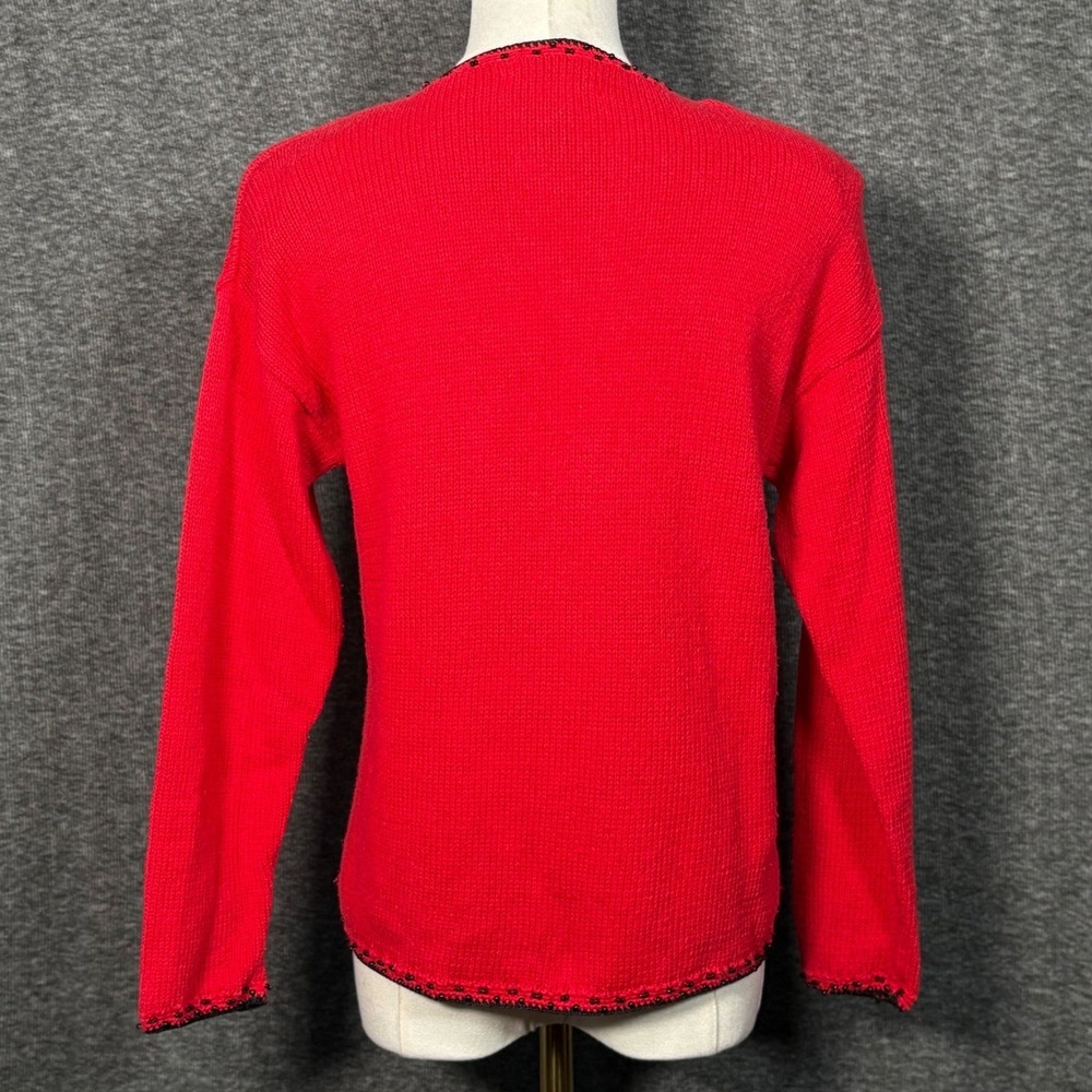 Vintage Heirloom Collectibles Cardigan Red Floral Beaded Sweater Small Petite - Picture 7 of 12